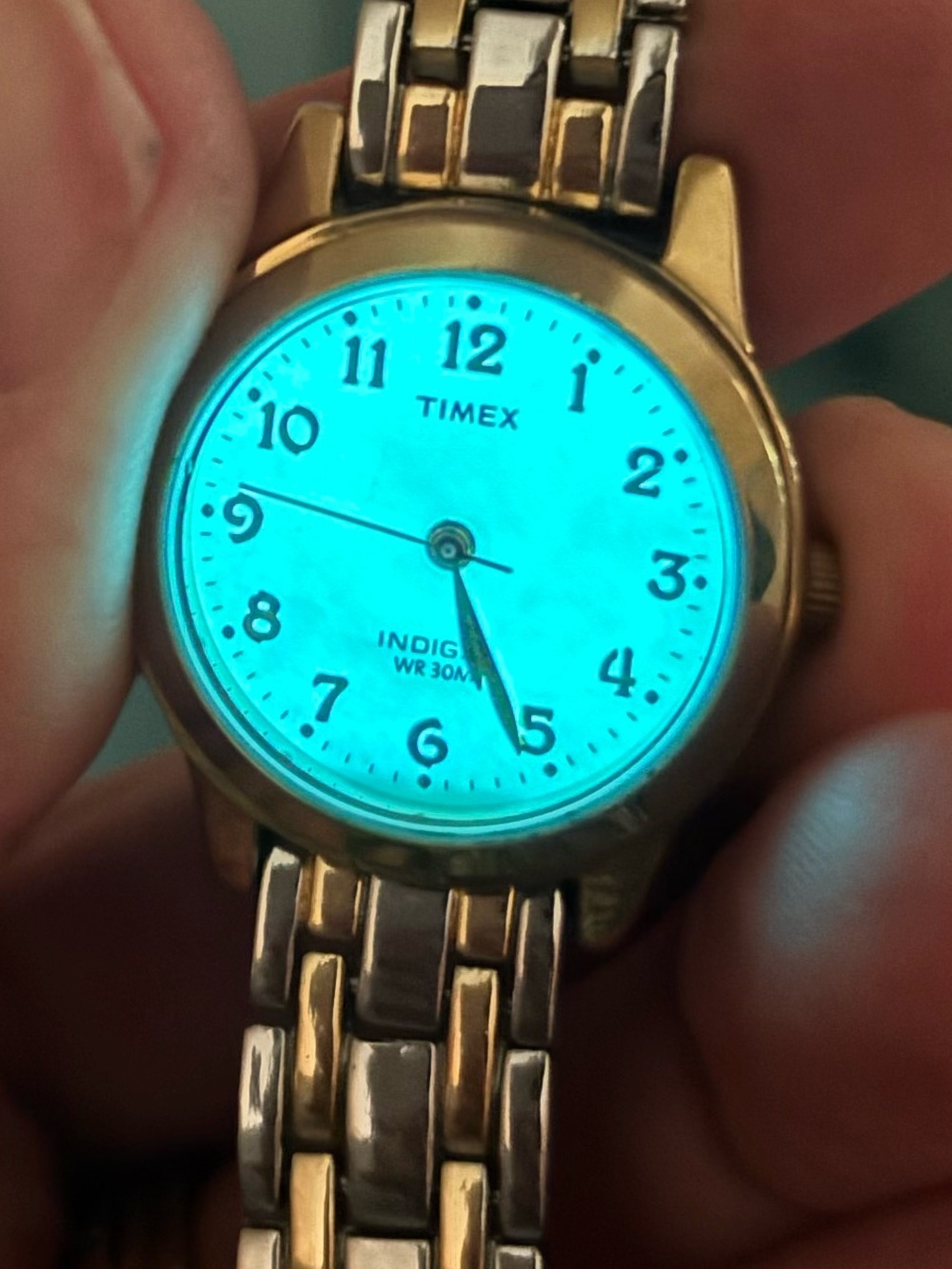 Timex T2M827 Mother of Pearl Indiglo Watch Two Tone Gold Silver 25mm - Picture 3 of 10